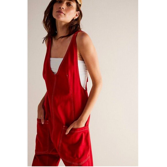 Free People We The Free High Roller Jumpsuit ❤️ HEARTS EYE RED - Picture 2 of 4